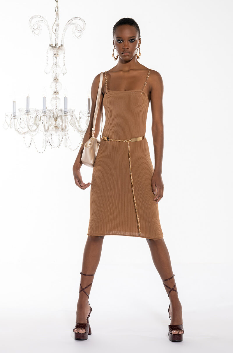 no cuts given bandage midi dress brown Vestido Midi Bandage No Cuts Given - Caf