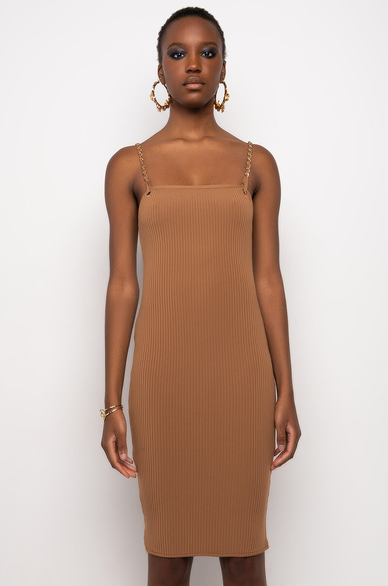 no cuts given bandage midi dress - brown Vestido Midi Bandage No Cuts Given - Caf