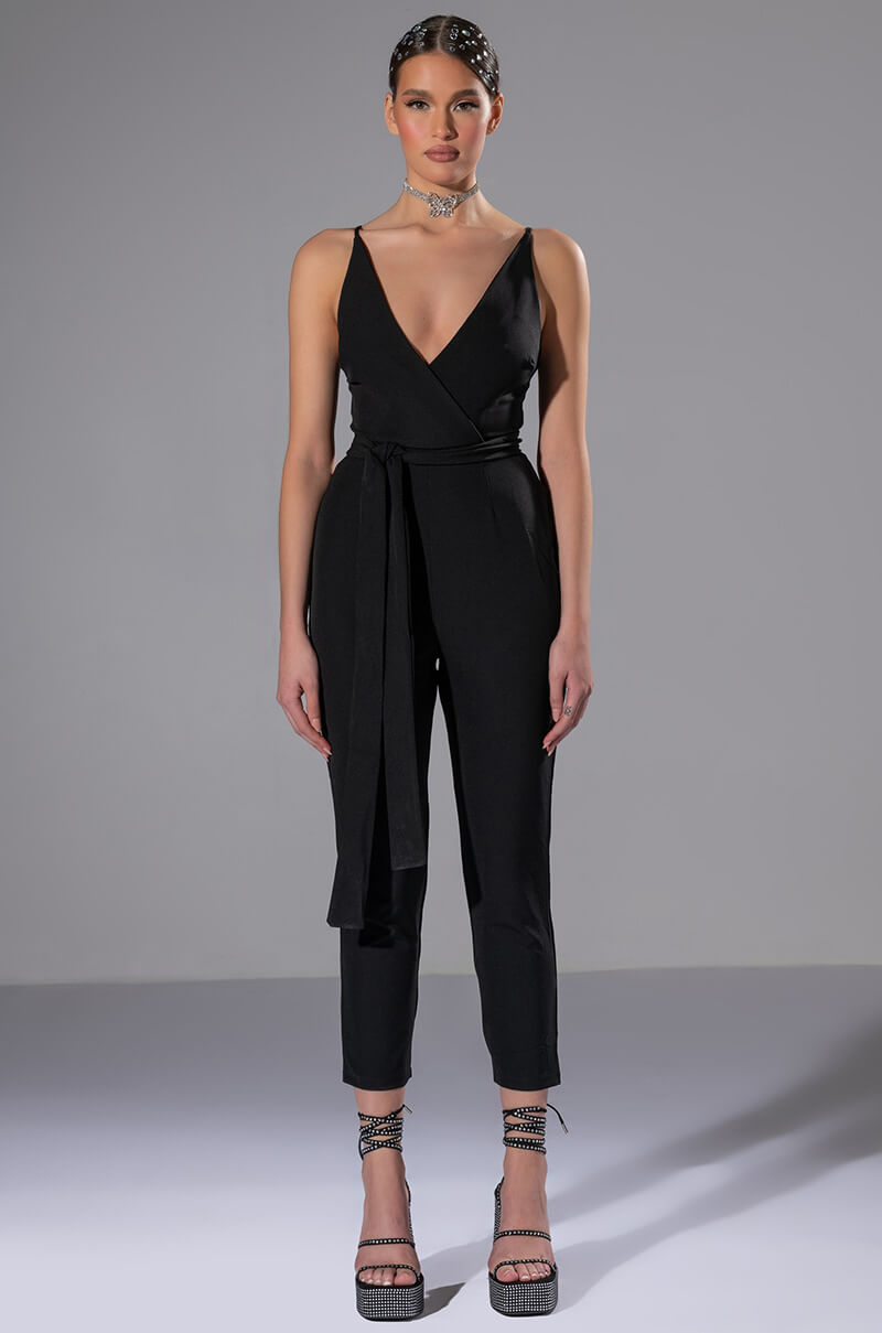 Front View Perfect Fit Sleeveless Belted Jumpsuit