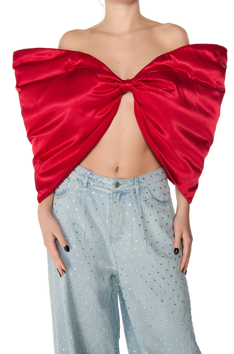 PERFECT GIFT DRAMATIC SATIN BOW TOP IN RED view 0