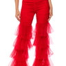 Front View Perfect Pair Cinched Mesh Flare Leg Pant In Red