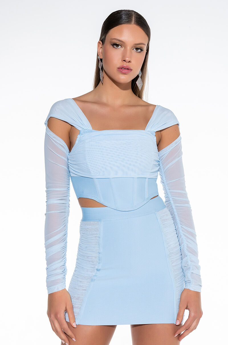 Front View Perfectionist Corseted Bandage Off The Shoulder Blouse