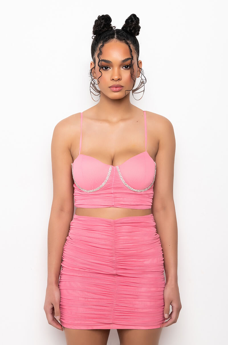 Detail View Persephone Cropped Mesh Rhinestone Trim Tank