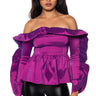 Front View Peyton Off Shoulder Ruffle Detail Taffeta Blouse