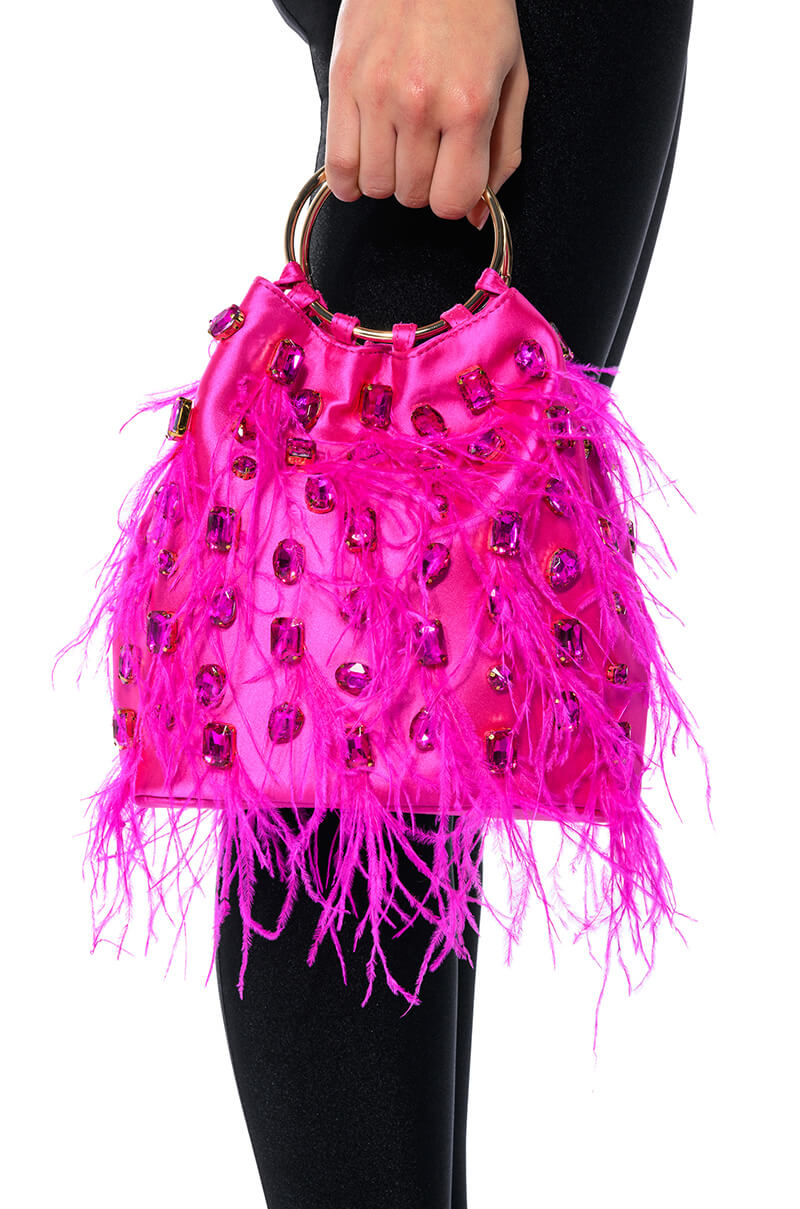 Front View Philippa Embelished Satin Bag In Pink