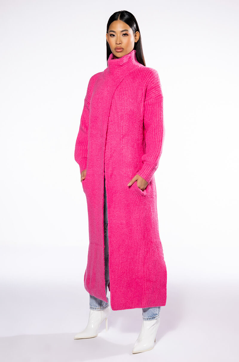 Front View Phoebe Chunky Knit Long Sweater