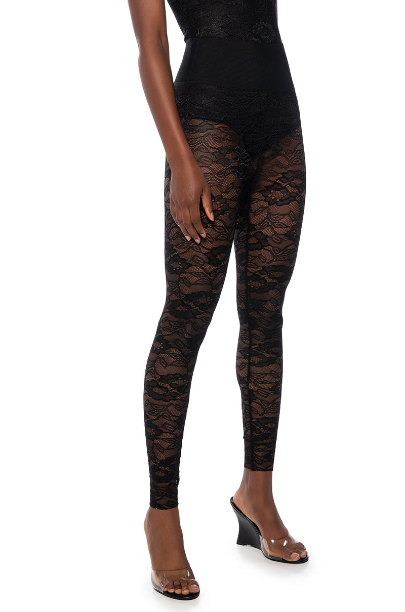Front View Phoenix Stretch Lace Legging In Black