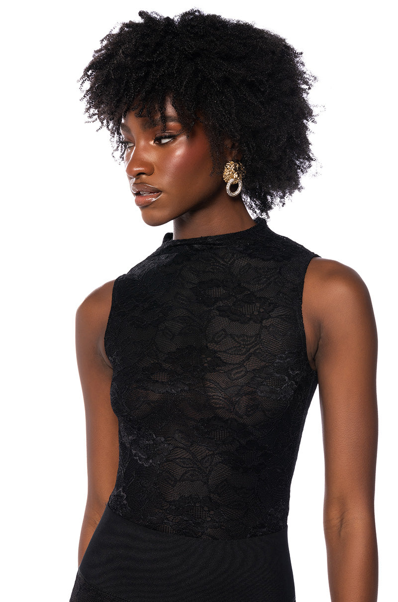 PHOENIX STRETCH LACE MOCK NECK BODYSUIT IN BLACK view 0