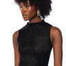 Front View Phoenix Stretch Lace Mock Neck Bodysuit In Black