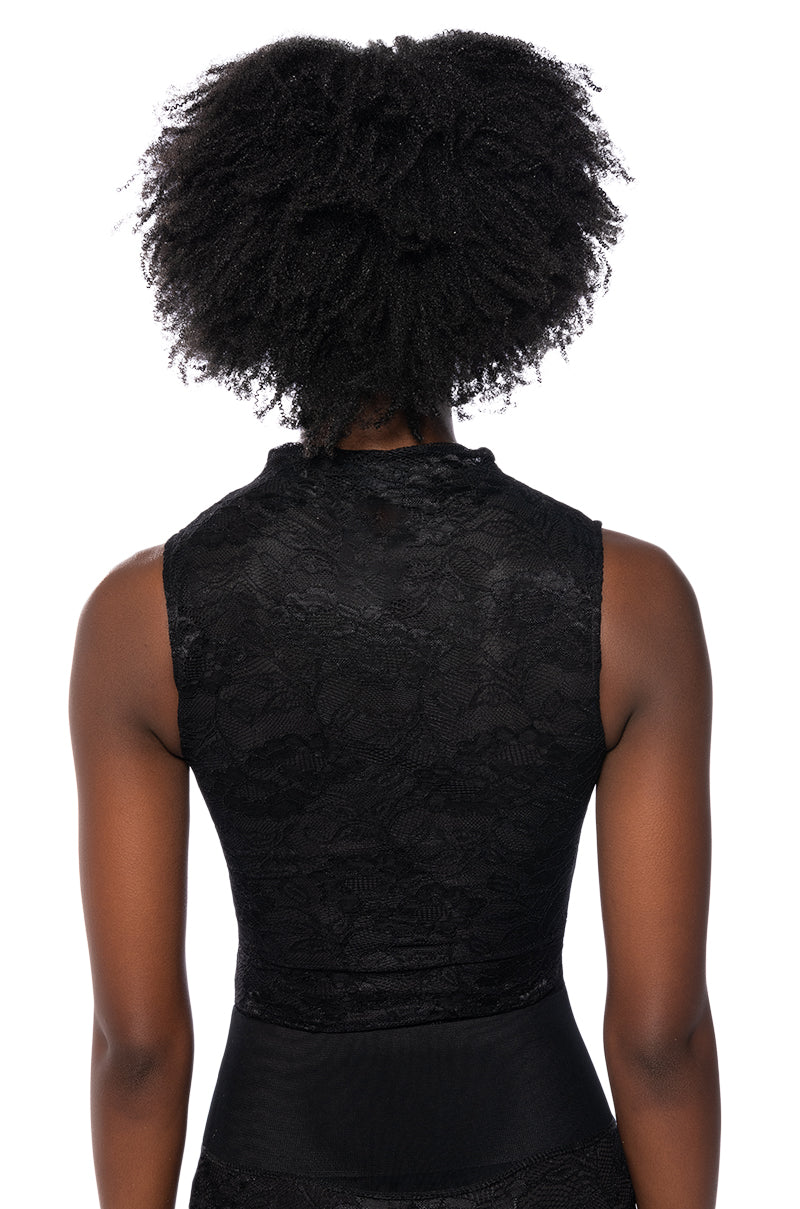 Full View Phoenix Stretch Lace Mock Neck Bodysuit In Black