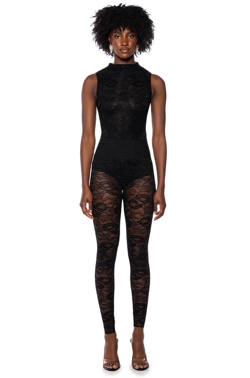 Extra View Phoenix Stretch Lace Mock Neck Bodysuit In Black
