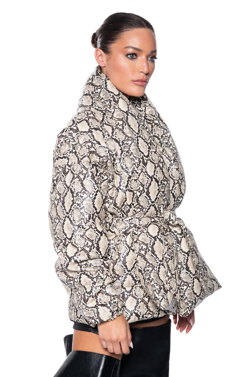 Back View Pick Your Poison Faux Leather Snake Puffer