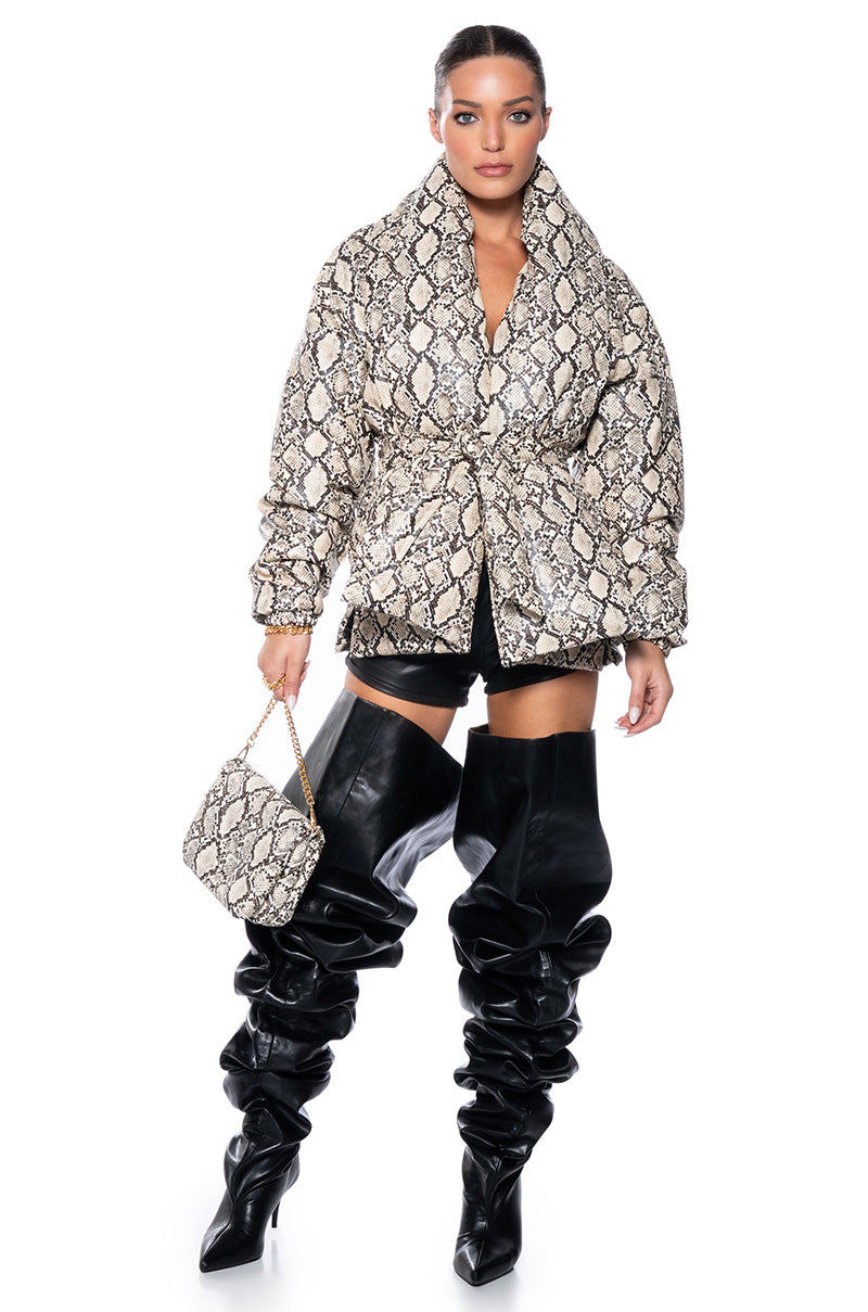 Detail View Pick Your Poison Faux Leather Snake Puffer
