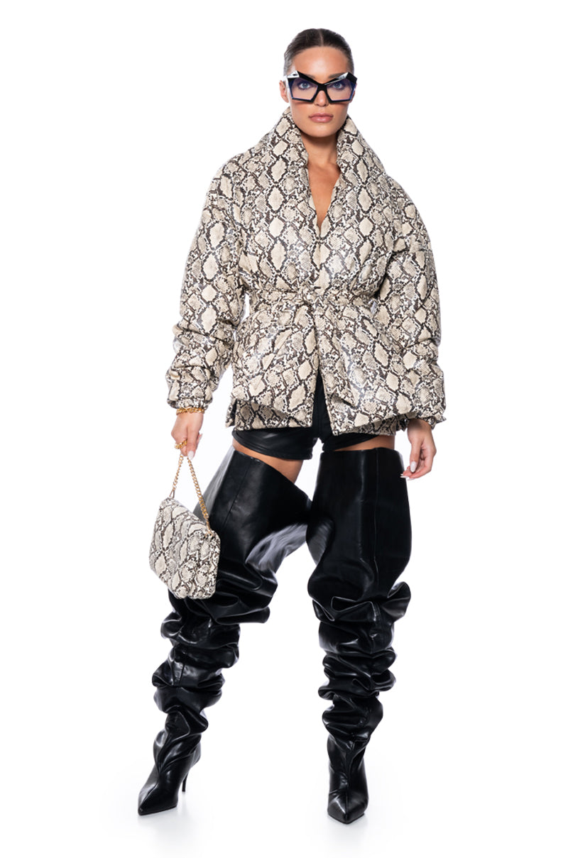 Full View Pick Your Poison Faux Leather Snake Puffer
