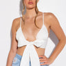 Front View Picnic In The Park Woven Tie Front Poplin Bralette