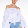 Front View Picnic Vibes Off Shoulder Lace Up Poplin Blouse