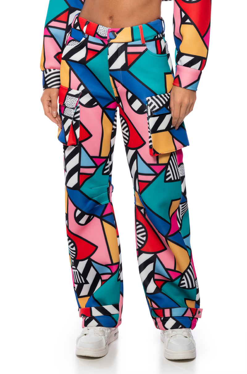 Front View Piece Of Art Scuba Wide Leg Cargo Pant