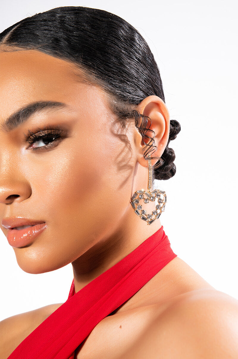 Front View Piece Of My Heart Rhinestone Drop Earrings