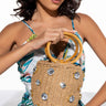 Front View Pina Colada Rhinestone Straw Bag