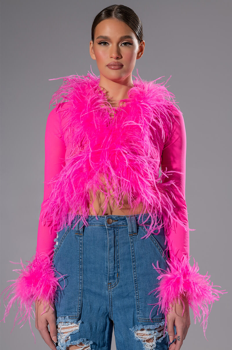 PINK ANGEL MESH FEATHER TRIM TOP view 0