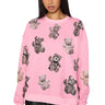 Front View Pink Baby Bear Crew Neck Embellished Sweatshirt