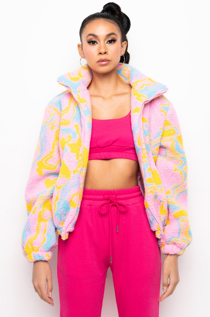 Back View Pink Swirl Teddy Bomber