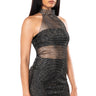 Front View Piper Rhinestone Mesh Mock Neck Mini Dress