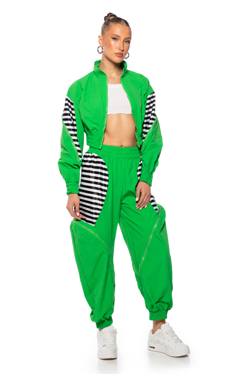 Back View Pit Stop Neon Zipper Detail Jogger