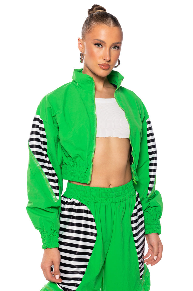 Side View Pit Stop Neon Zipper Detail Zip Up Jacket