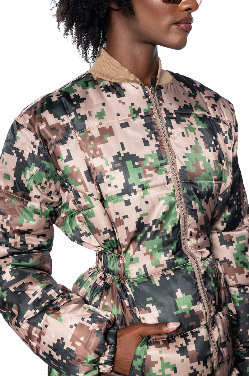 Extra View Pixel Camo Peplum Puffer Jacket