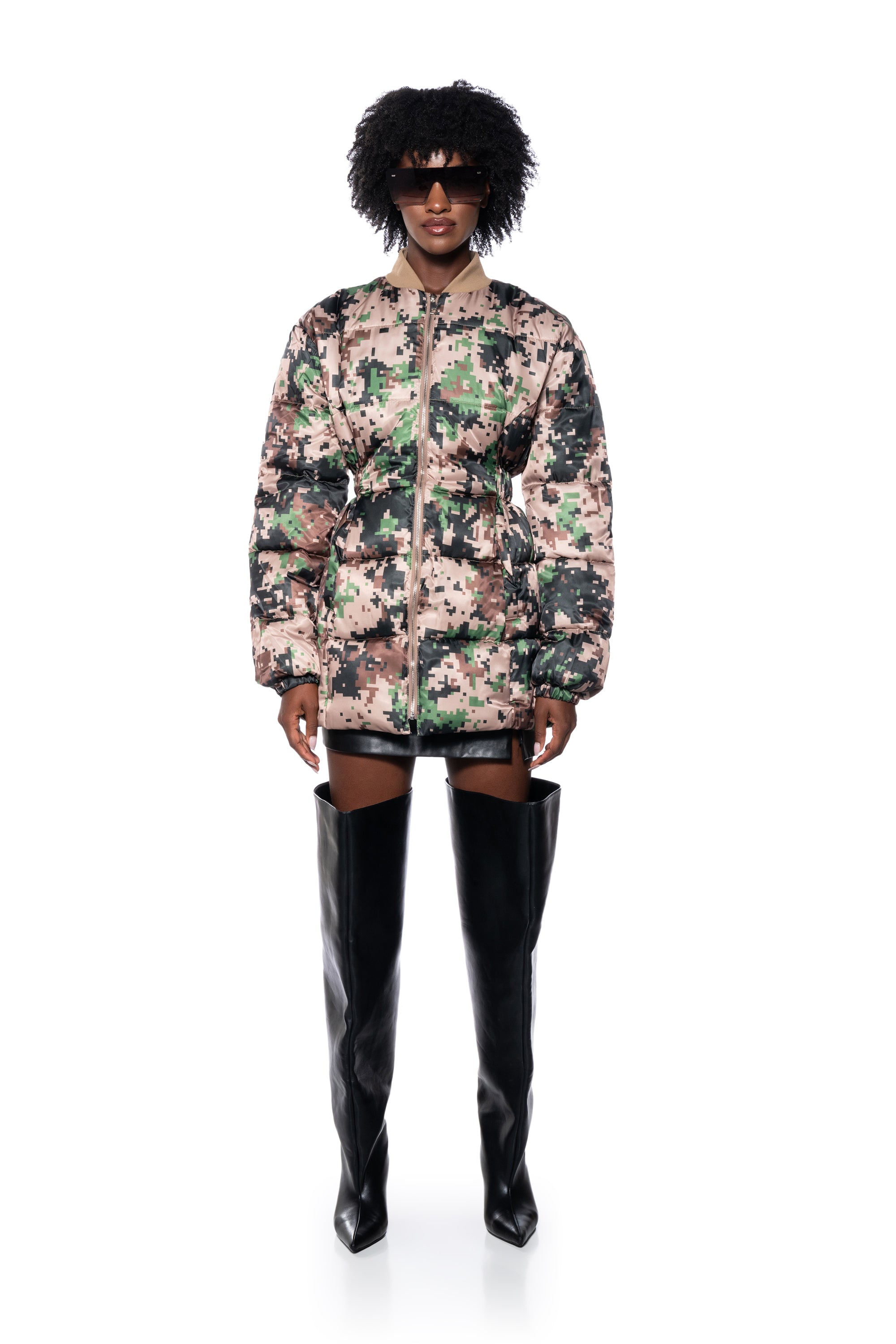 Extra View Pixel Camo Peplum Puffer Jacket