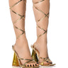 Front View Pizazz Chunky Lace Up Sandal In Gold