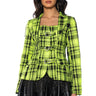 Front View Plaid About You Open Back Blazer