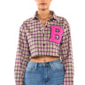 Front View Plaid B Long Sleeve Blouse