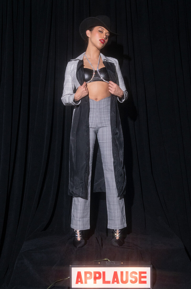 PLAID PU ORGANZA DUSTER TRENCH view 0