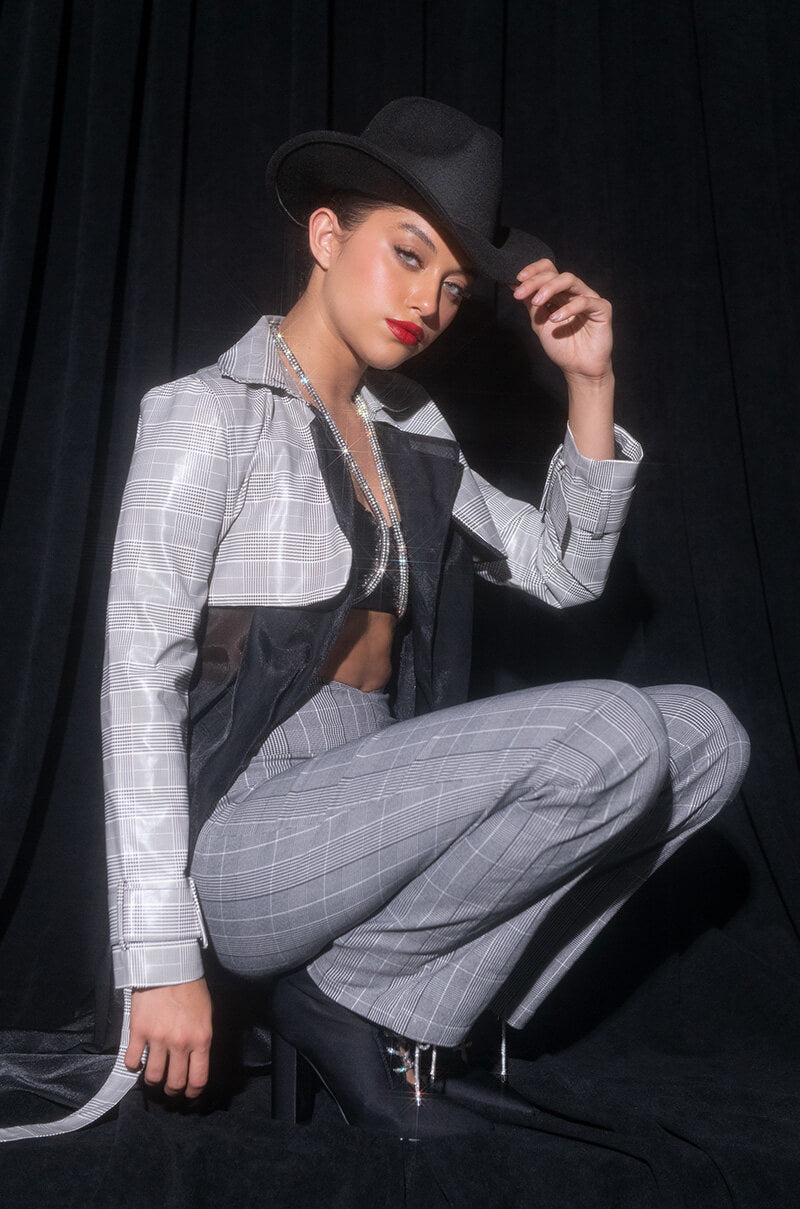 Back View Plaid Pu Organza Duster Trench