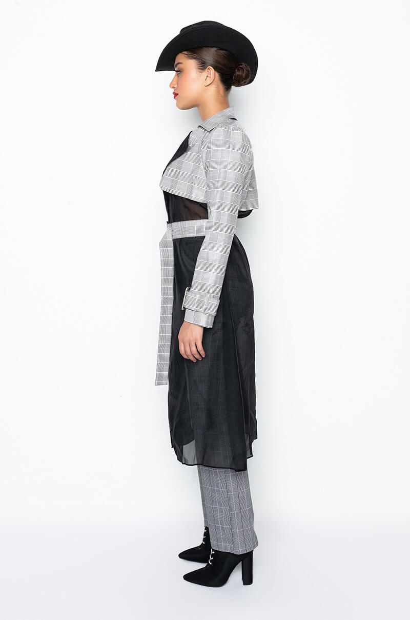 Extra View Plaid Pu Organza Duster Trench