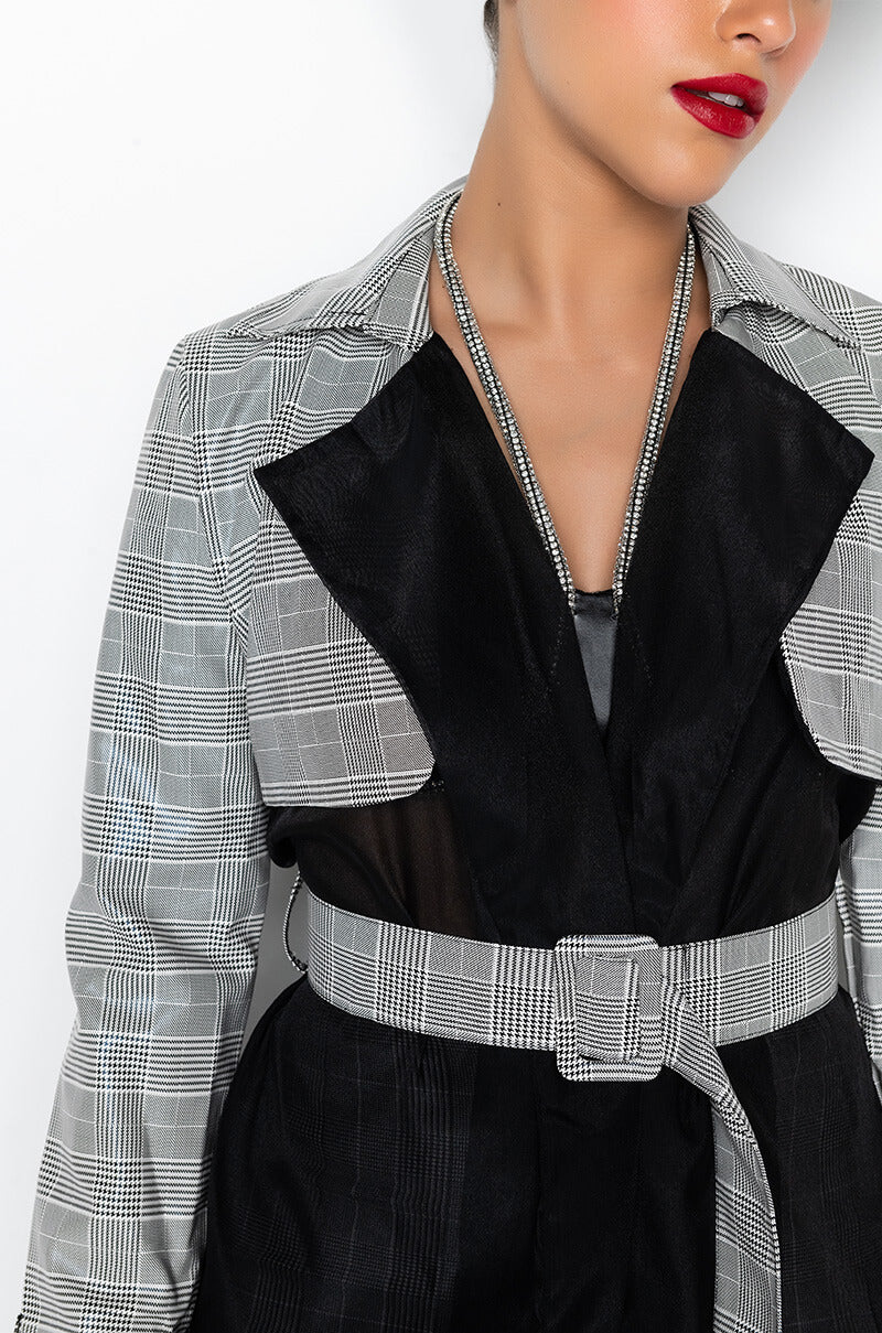 Extra View Plaid Pu Organza Duster Trench