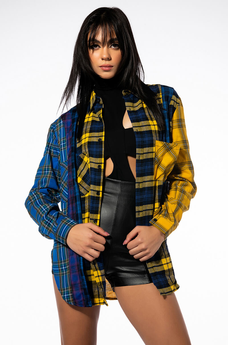 Front View Plaid Romance Button Down Blouse