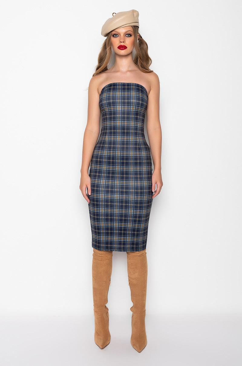 Extra View Plaid Stretch Midi Dress