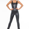 Front View Play Your Cards Right Faux Leather Jumpsuit