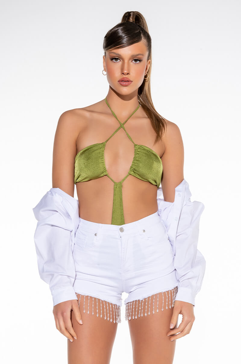 Front View Playdate Cutout Halter Bodysuit