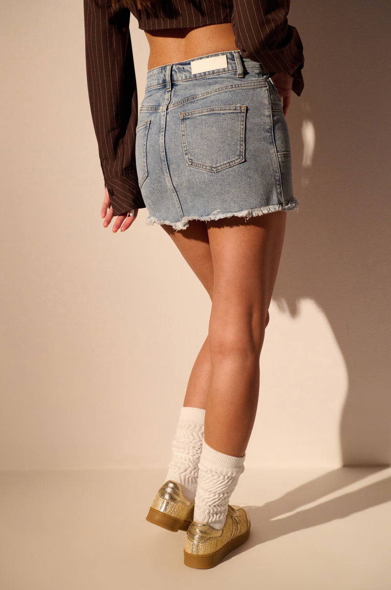 Back View Pleated Overlay Ultra Mini Denim Skirt 2