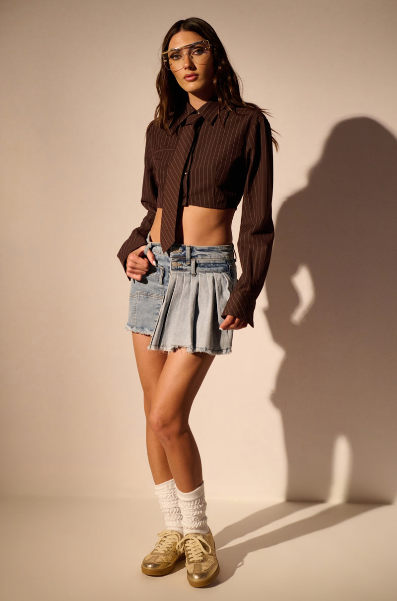 Full View Pleated Overlay Ultra Mini Denim Skirt 4
