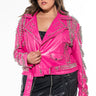 Front View Plus Azalea Wang All Pink Sofi Studded Moto Jacket