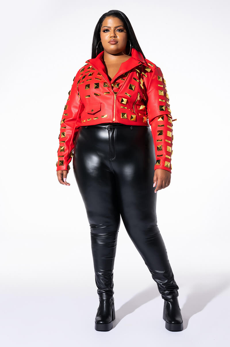 Extra View Plus Azalea Wang Backstage Moto Jacket With Oversized Square Studs view 8