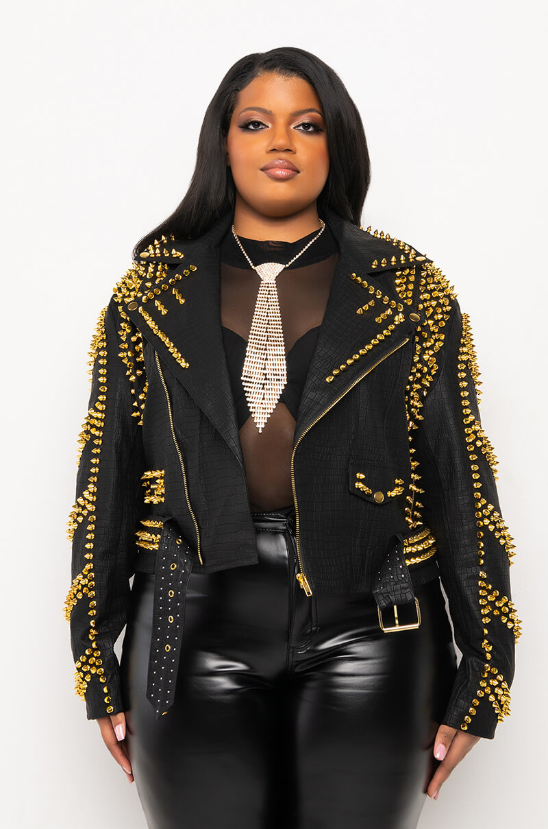 Full View Plus Azalea Wang City Slicker Gold Stud Croc Moto Jacket 4