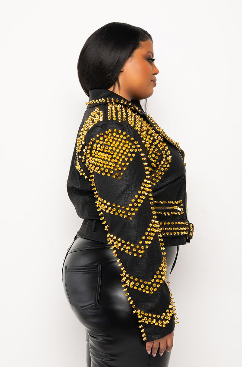 Extra View Plus Azalea Wang City Slicker Gold Stud Croc Moto Jacket 5