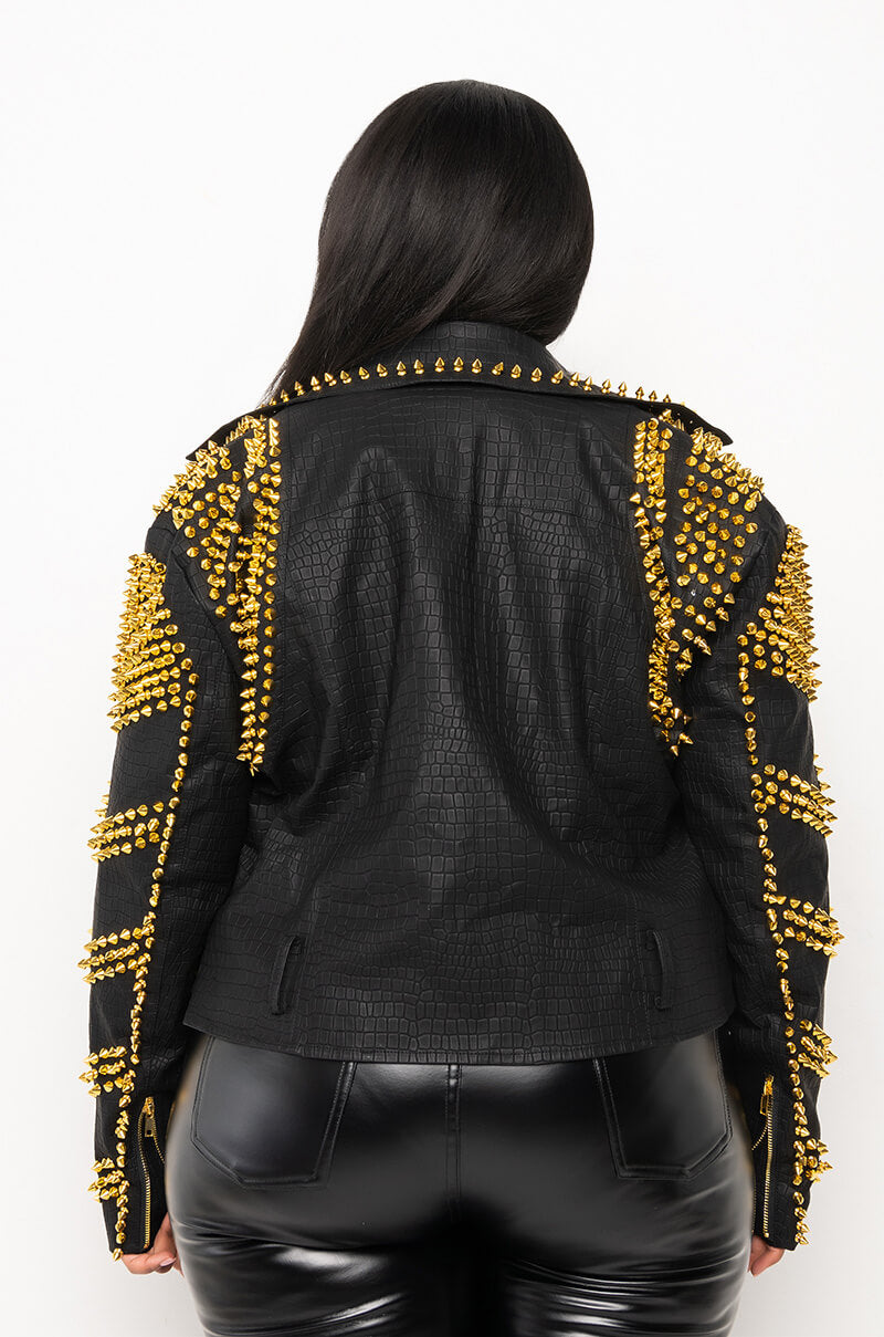 Extra View Plus Azalea Wang City Slicker Gold Stud Croc Moto Jacket 6