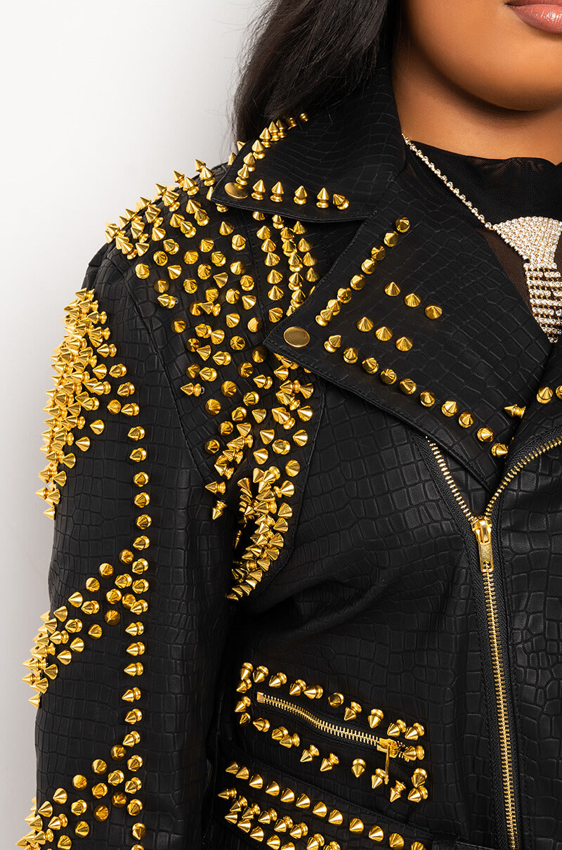 Extra View Plus Azalea Wang City Slicker Gold Stud Croc Moto Jacket 7